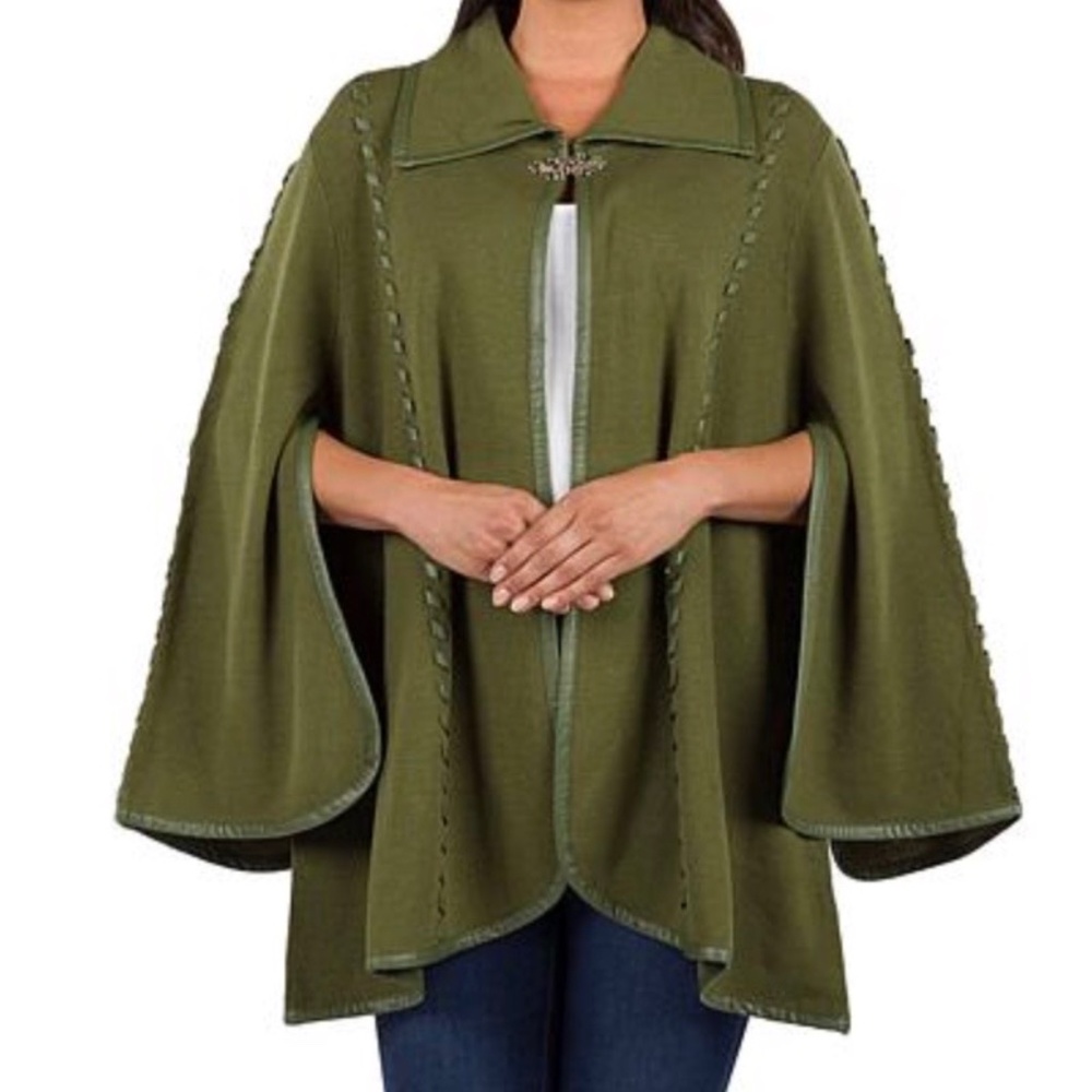 NWT Patricia Nash Vintage Group Knit Cape w/ Whipstitch Detail XL/1X SOFT OLIVE
